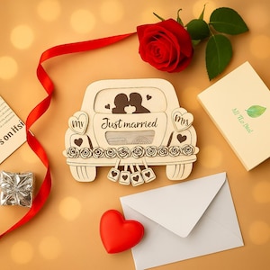 Geldgeschenk für die Hochzeit mit Zugangsschlitz, Autokarte für Hochzeit aus Holz, Einzigartige Hochzeitsverpackung für Bargeld oder Gutscheine,Taufe Hochzeit Abschlussgeschenk