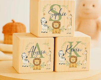 Hucha de madera personalizada con forma de animal de safari: decoración infantil para guardería.