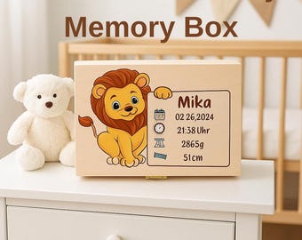 Personalized Baby Memory Box: Natural Wood Keepsake, Birth Stats.
