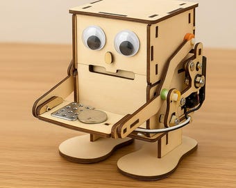Tirelire robot DIY : modèle en bois, jouet STEM.