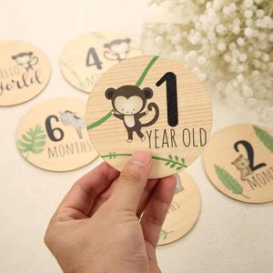 Babymitteilung, monatliche Meilensteinkarten aus Holz, doppelseitige Scheiben, Photo Prop für Baby- und Schwangerschaftswachstum, Babys erstes Jahr
