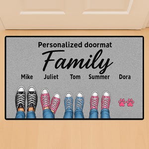 Personalized Doormat with Shoes & Paws – Custom Family Welcome Mat for Pet Owners, Home Entry Rug, Unique Gift for Animal Lovers,family name