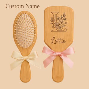 Personalized Bamboo Hair Brush – Custom Name Detangling Comb for Women, Scalp Massage Brush for Curly, Dry, Thin Hair Laser Engraving Custom