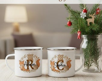 Personalized Enamel Mug, Kids' Animal Initial, Birthday Gift