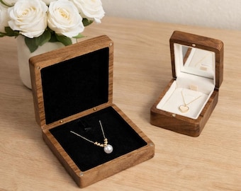 Personalized Walnut Wood Wedding Jewelry box,Anniversary Gift, Box Gift For Her,Custom Engraved Wooden Necklace Storage For Wedding Gift