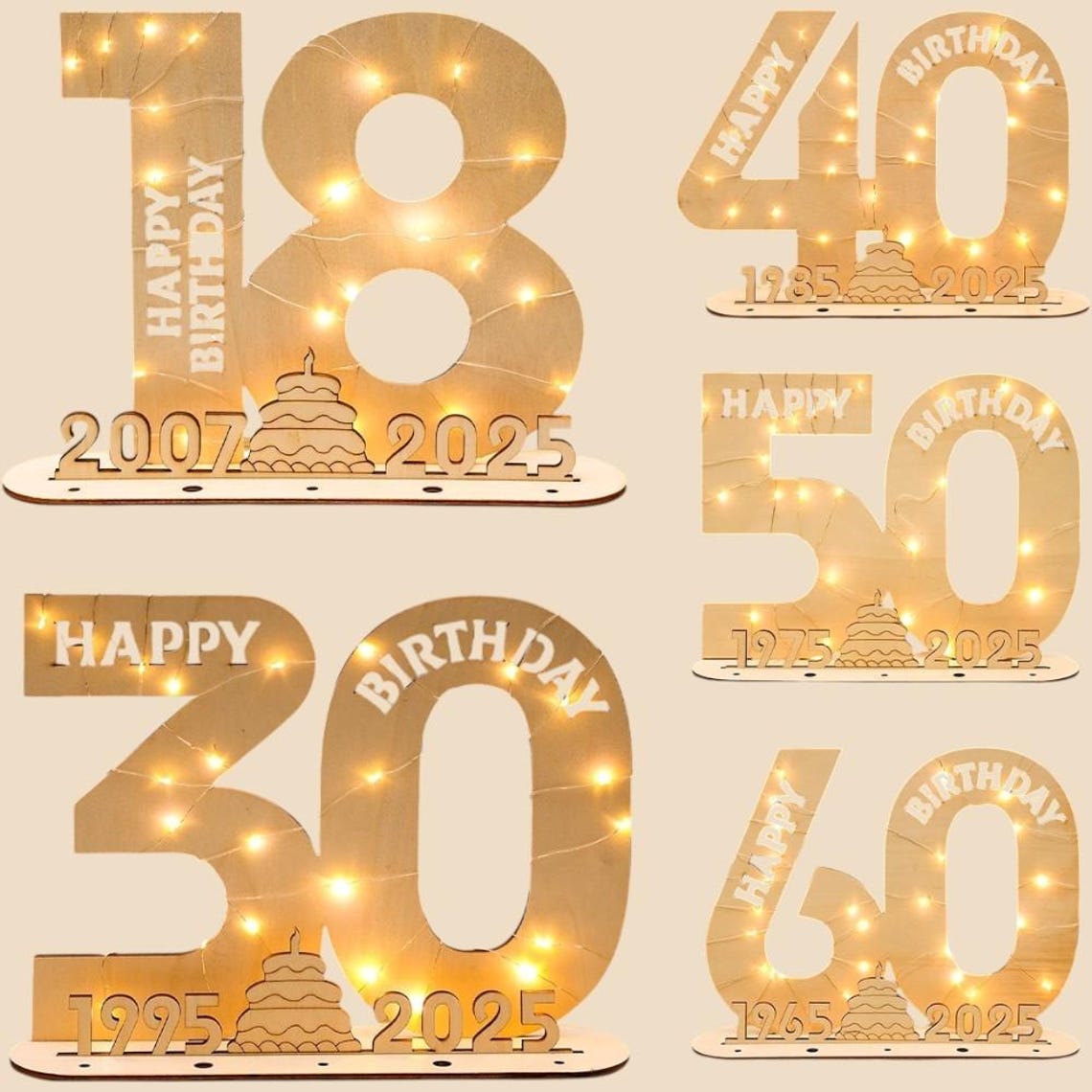 Wooden LED Light up Number: Birthday Party Decor, Table Centerpiece. - Etsy