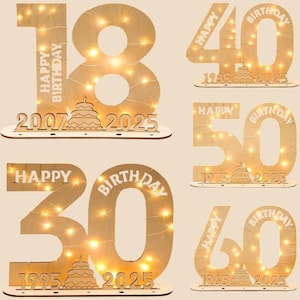 Chiffres et lettres lumineux LED en bois, décoration de fête d'anniversaire pour adultes | 18-30 40 50, Articles de fête et cadeaux, Chiffres en bois, Décoration