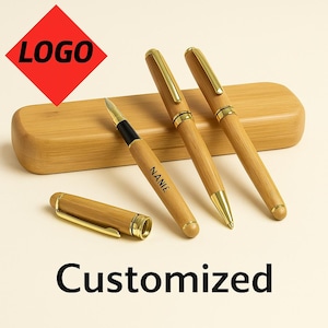 Custom Logo Wooden Pen Box Set – Laser Engraved Maple/Beech/Bamboo Gift for Company, Business, or Graduation Keepsake,Wedding Pen with Name.