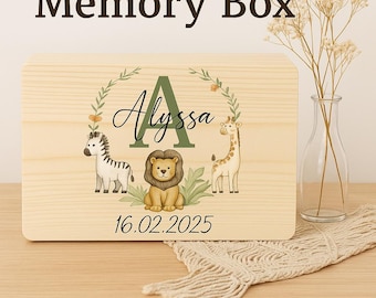Personalized Baby Memory Box: Rustic Wooden Keepsake, Transport Theme.