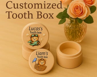 Personalized Wooden Baby Tooth Box: Engraved Keepsake - Bear Theme.