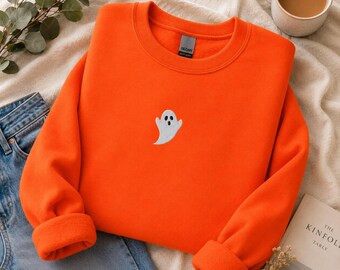 Ghost Embroidered Sweatshirt, Halloween Crewneck, Minimal Ghost Sweater, Spooky Season Sweatshirt, Cute Halloween Sweatshirt