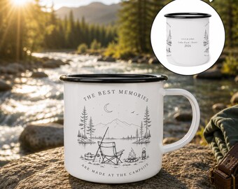 Personalized Camping Mug, Custom Enamel Camp Mug, Campsite Coffee Mug, Camper Gift, Personalized Camp Cup, Outdoor Mug, Lake Gift