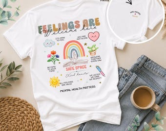 Personalized Teacher Shirt, Feelings Are Welcome Here, Safe Space Teacher Shirt, Mental Health Teacher Tee, Back to School Gift for Teacher