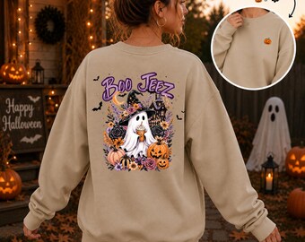Boo Jeez Sweatshirt, Cute Ghost Witch, Halloween Crewneck, Spooky Season Sweatshirt, Fall Ghost Shirt, Pumpkin Sweatshirt, Witch Ghost