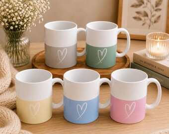 Minimalist Heart Mug, Aesthetic Coffee Mug, Scandinavian Ceramic Mug, Pastel Coffee Cup, Cute Heart Mug, Modern Tea Mug, Gift for Her