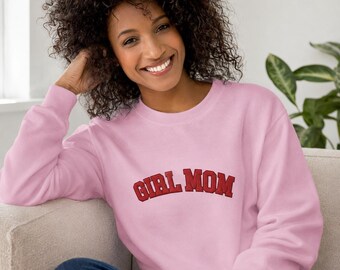 Girl Mom Embroidered Sweatshirt, Pink Mama Crewneck, Custom Mom Sweatshirt, Mother's Day Gift, Cozy Gildan 18000 Pullover