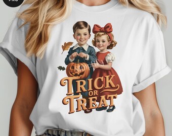 Retro Halloween PNG: Trick or Treat Doodle Design (Digital Download)