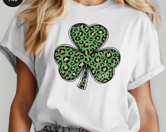 Leopard Shamrock PNG: Four Leaf Clover St. Patrick's Day (Digital Download)