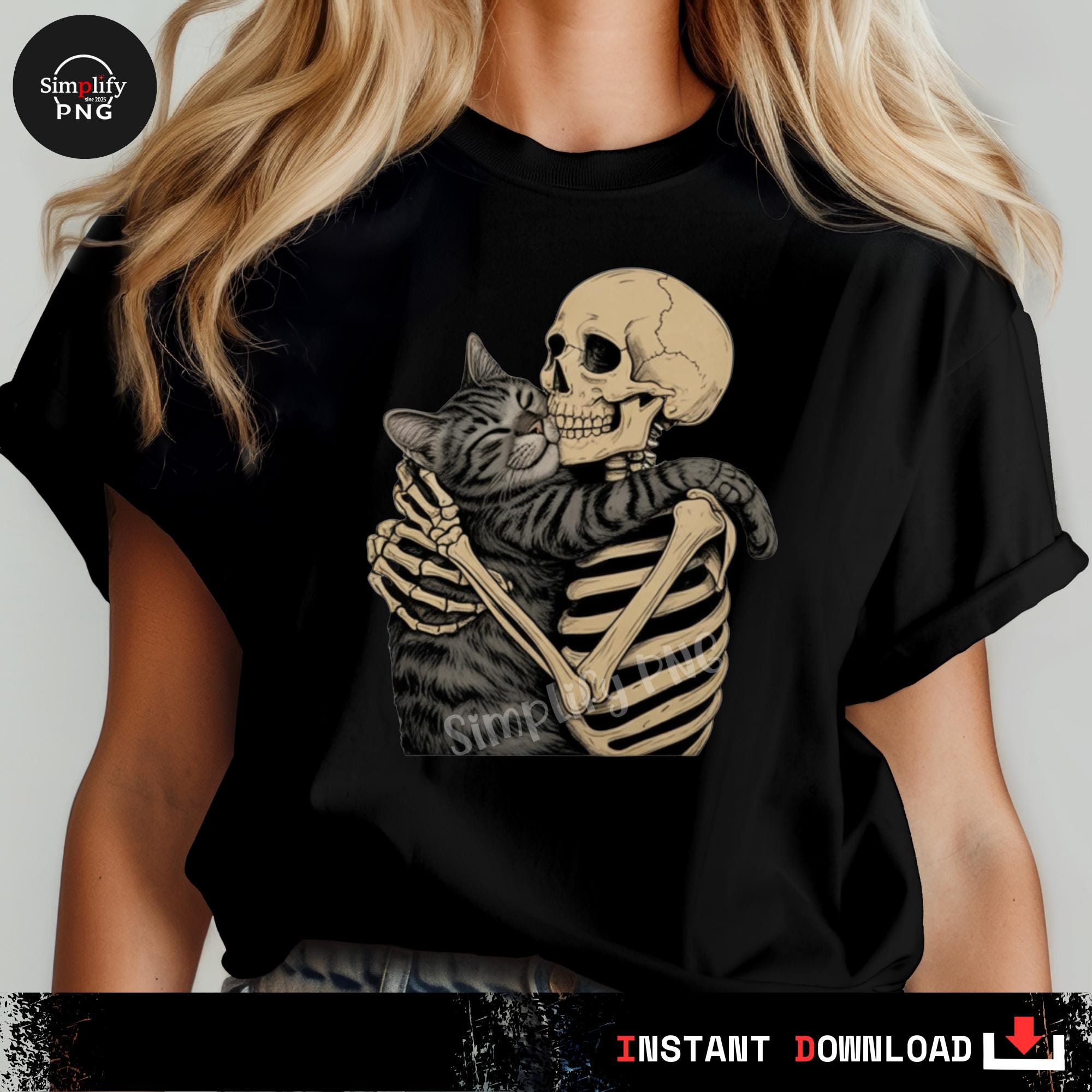 Skeleton Hugging Cat PNG: Gothic Skull Art (digital Download) - Etsy