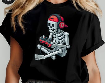 Halloween Skeleton Pixel Gamer PNG: Projekt koszulki z gry wideo (pobranie cyfrowe)