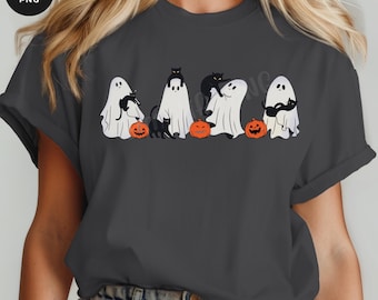 Vintage Halloween Ghost PNG: Black Cats Spooky Season (Digital Download)