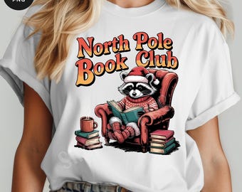 Christmas Book Club PNG: Funny Raccoon Reading, Hot Cocoa (Digital Download)