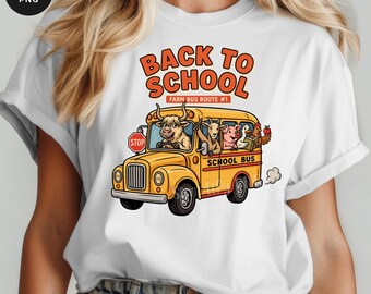 Autobús escolar con animales de granja PNG – Ilustración de regreso a clases (Descarga digital)