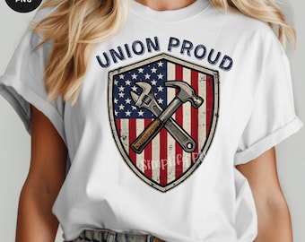 Escudo vintage Union Proud — Paquete PNG de llave inglesa y martillo (descarga digital)