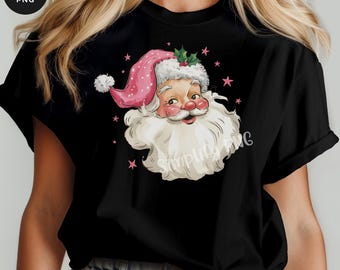 Papá Noel navideño rosa retro PNG: Diseño de sublimación (Descarga digital)