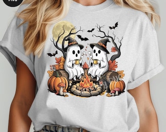 Camping Ghosts PNG: Retro Spooky Season Halloween (Digital Download)