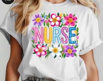 Floral Nurse PNG: Wildflower Sublimation Design (Digital Download)