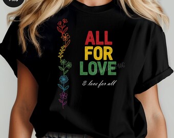 Paquete de imágenes PNG con frases florales coloridas "Todo por amor" (Descarga digital)