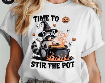 Paquete PNG de bruja mapache divertida: Diseño retro de Halloween (descarga digital)