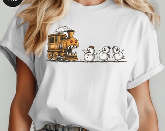 Scary Christmas Train vs Snowman PNG: Holiday Funny Art (Digital Download)