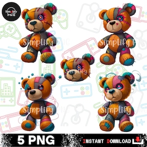 Tattered Teddy Bear PNG for Colorful sublimate design. Png for shirt, sublimation designs for urban design and streetwear, Digital Download