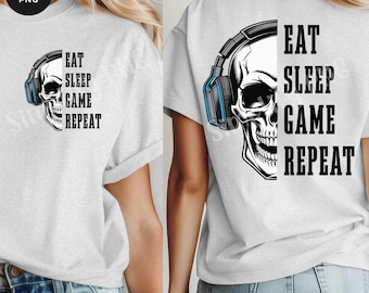 Pakiet PNG z powtarzającą się czaszką i grą Eat Sleep: projekt cyfrowy gier (pobieranie cyfrowe)