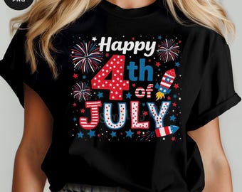 Feliz 4 de julio PNG — Imágenes prediseñadas de fuegos artificiales y cohetes patrióticos (descarga digital)