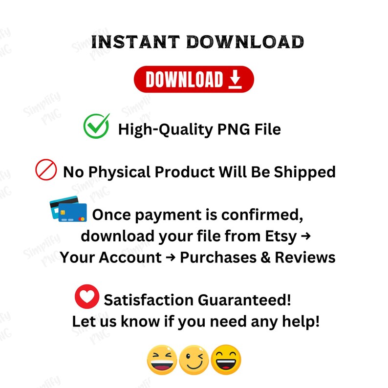 Może przedstawiać: Biała grafika z napisem "INSTANT DOWNLOAD" i czerwonym przyciskiem "DOWNLOAD". Obraz zawiera r&oacute;wnież tekst o wysokiej jakości pliku PNG i gwarancji satysfakcji.