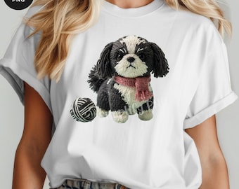 Perro de juguete tejido a mano PNG – Adorable clipart de ovillo de lana (descarga digital)