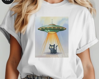 Katze UFO Entführung PNG, Lustige Sci-Fi Grafik (Digitaler Download)