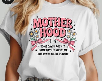 Motherhood Coquette Bow Retro PNG Bundle: Mom Shirt Design (Digital Download)