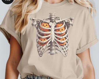 Skeleton Pumpkin Rib Cage PNG: Retro Halloween Design (Digital Download)