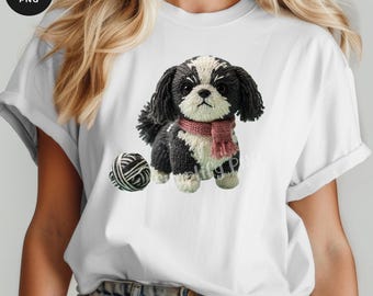 Imagen PNG de un perro de punto: juguete de lana hecho a mano (descarga digital).