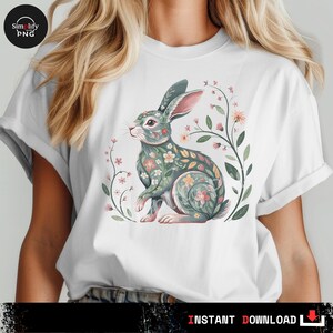 Vintage Floral Rabbit PNG: Watercolor Clipart (Digital Download)