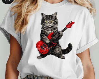 Rock Cat Guitar PNG – Ilustración dibujada a mano (Descarga digital)
