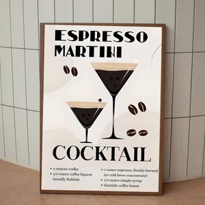 Espresso Martini Cocktail Recipe Print | Minimalist Bar Cart Art | Coffee Cocktail Kitchen Wall Decor | Drink Poster Gift