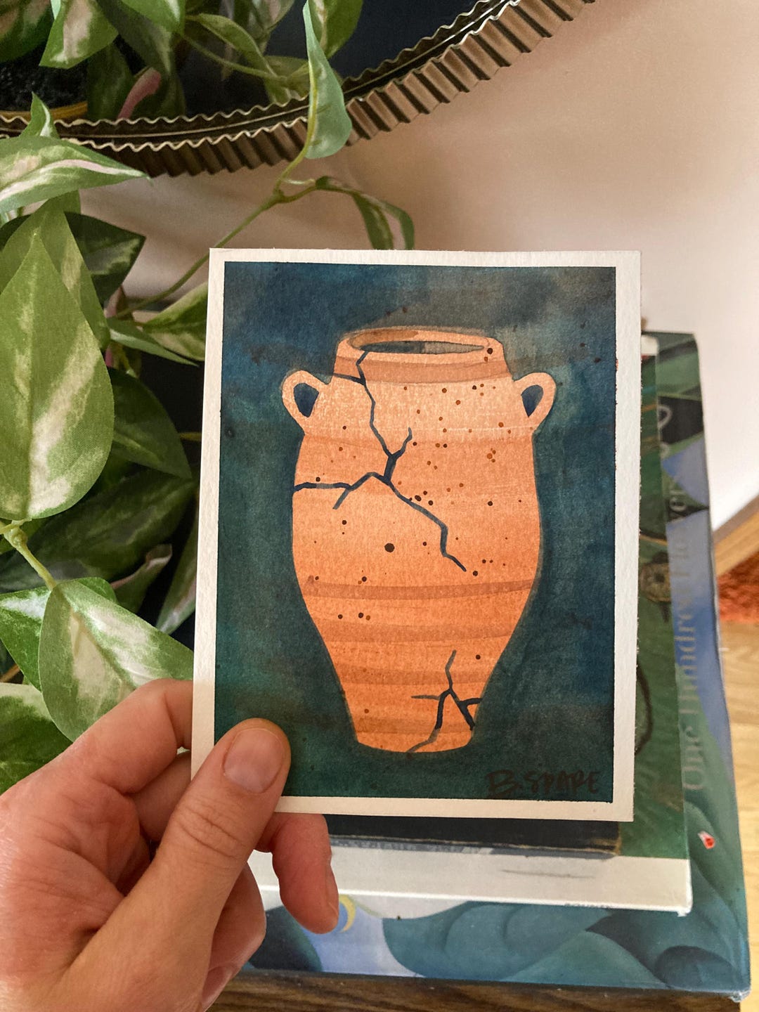 Mini Original Drawing Mini Original Art: Broken Terracotta Vase, Watercolor Painting - Etsy