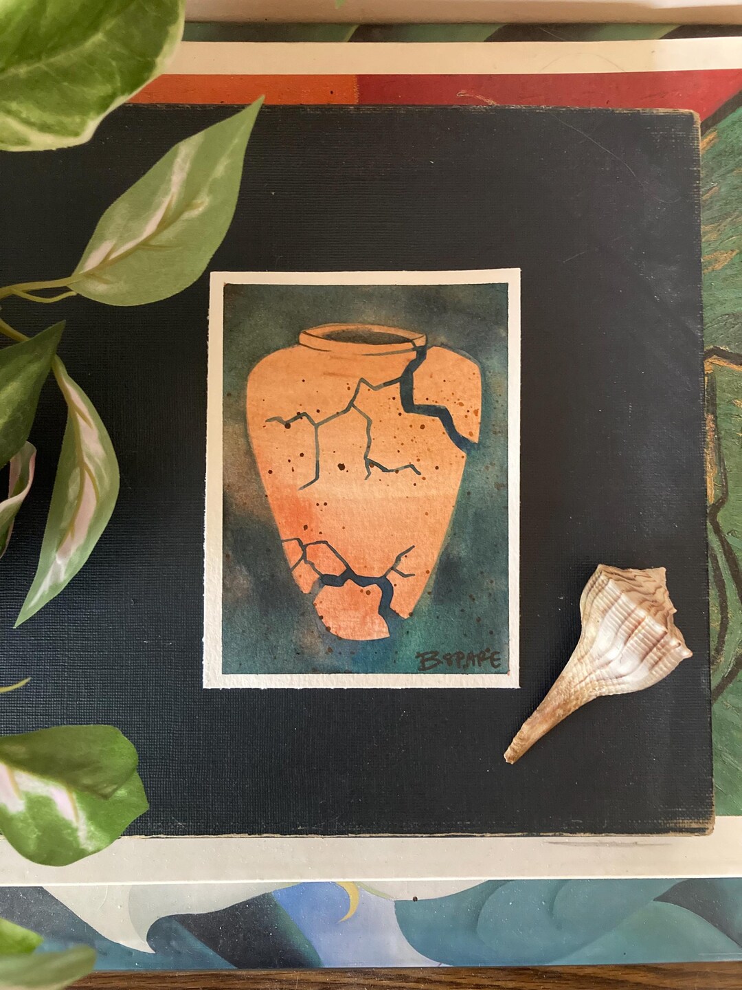 Mini Original Drawing Mini Original Art: Broken Terracotta Vase, Watercolor Painting - Etsy