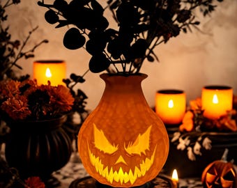 Illuminated Halloween Pumpkin Vase