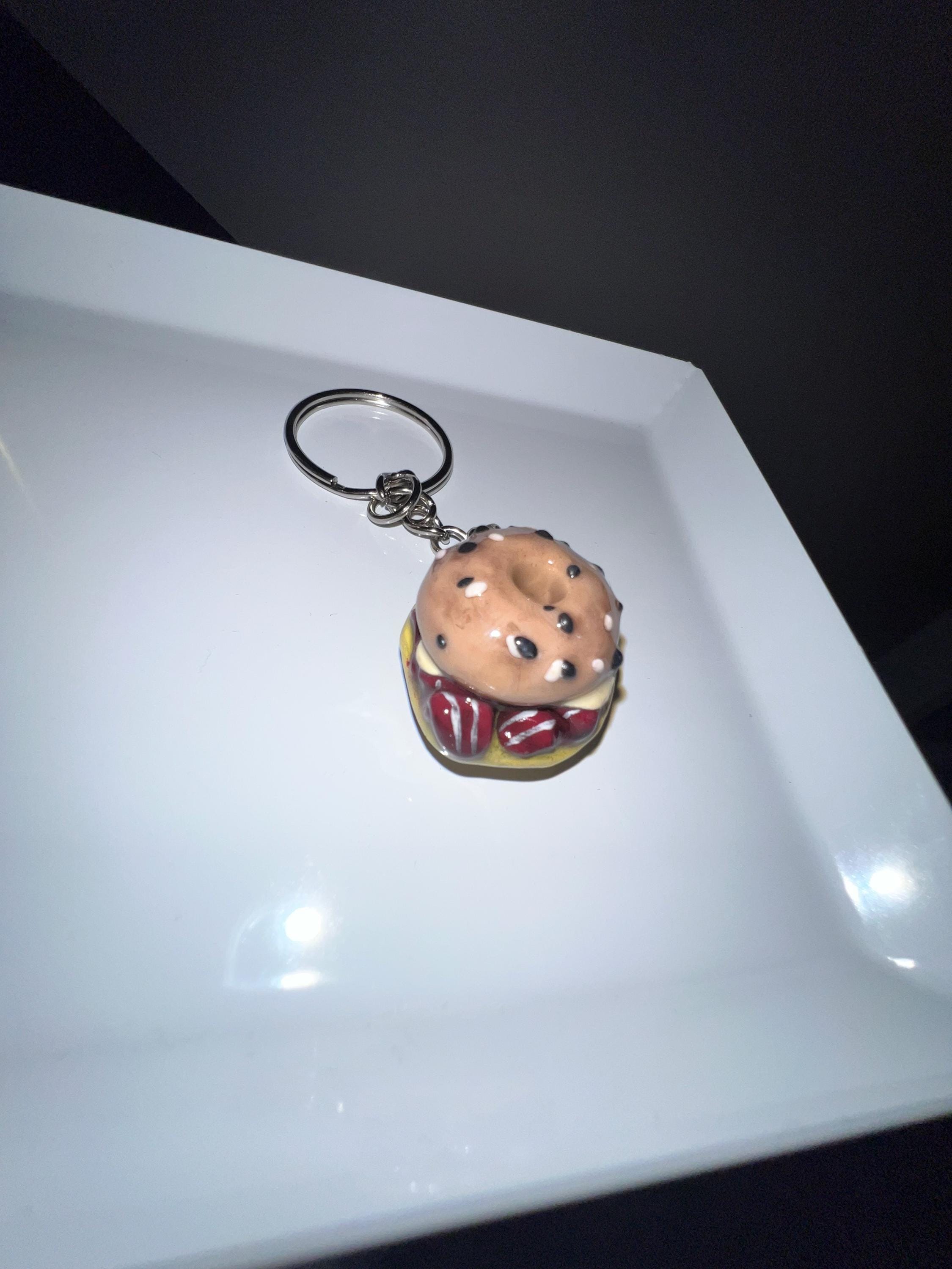 Breakfast Sandwich Keychain, Custom, Handmade, Hand Painted, Gift, Gifts for Her, Gifts for Him, Clay Keychain, Polymer Clay Keychain